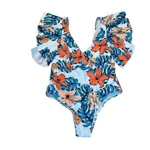 Tropical Ruffled Swimsuit, 1 piece, medium